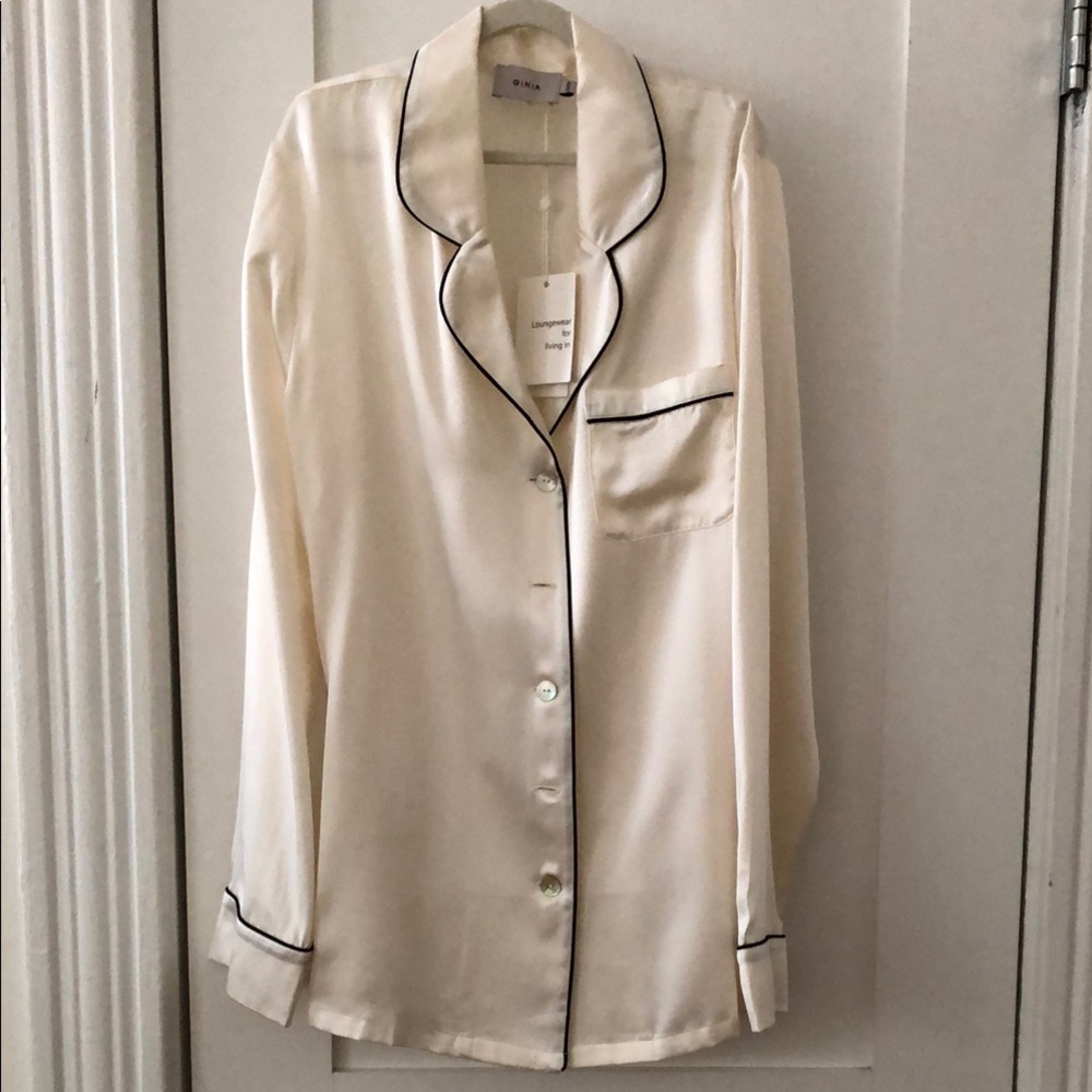 NWT Ginia Cream Silk Pajama Top - Picture 2 of 16